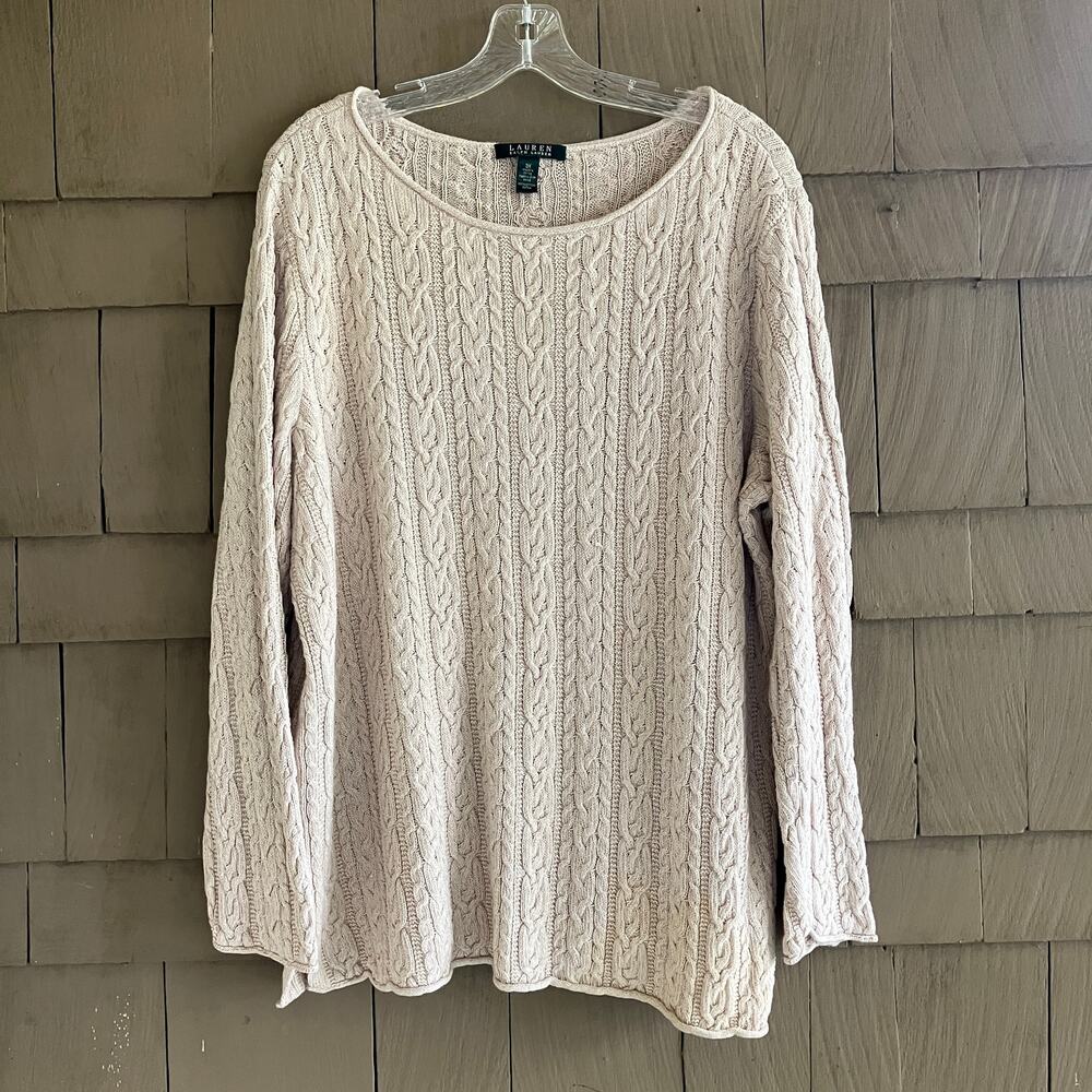Lauren Ralph Lauren 3X Cable Knit Pullover Sweater Cotton Oatmeal Natural Preppy
